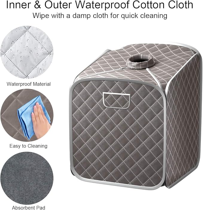 Giantex Portable Steam Sauna Spa 2L Folding Private Sauna Tent W/Chair Foot, Massage Roller, Absorbent Pad,9 Adjustable Temperature Levels for Stress Fatigue 33 x 33x 42 Inch (Gray)