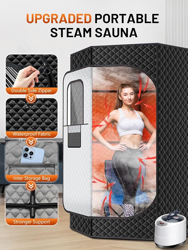 Portable Steam Sauna for Home, Portable Sauna Box Full Body for Home with 9 Adjustable Heat Levels, Steam Sauna with 3L 1500W Steamer, Folding Chair, 99 Minute Timer