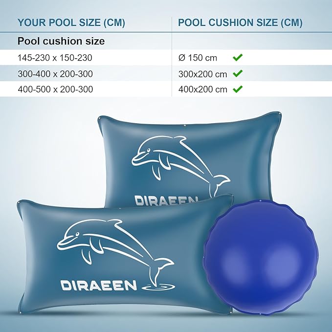 Pool Pillow 6.6 ft. x 13 ft. Double Sealed Pool Pillows for Above Ground Pools Cover Winterizing, Heavy Duty Pool Pillows Float, Extra Durable 0.4 mm PVC Winter Pool Air Pillow with 6 18-Foot Ropes