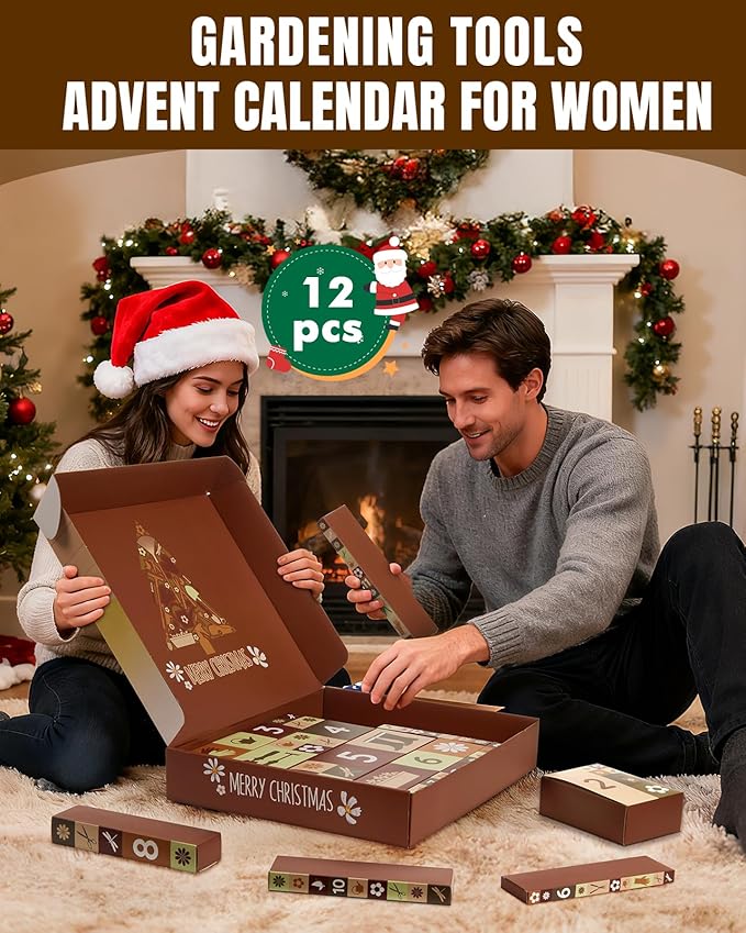 Gardening Christmas Advent Calendar for Adult Women Men 2025, 12 Days Gifts Garden Hand Tools Set with Storage Bag and Garden Gloves, Outdoor Plant Gardener Kit for Male Mom Dad Husband Wife Boyfriend