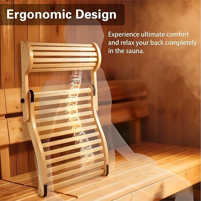 Sauna Backrest Added Adjustable Neck Pillow Accessories Bamboo Sauna Back Rest 18 Low - Heat - Conducting Bamboo Slats + Anti - Slip Pads for Comfort Lying or Leaning