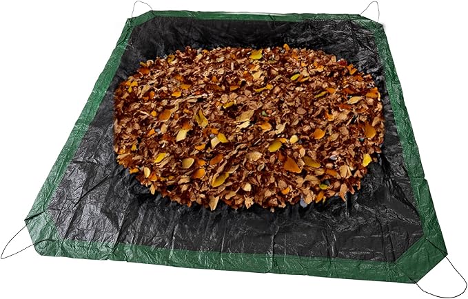 Leaf Tarp 9x9 Ft, Lawn Garden Leaf Tarp with 4 Drawstrings, Reusable Waterproof Poly Tarp Yard Waste Bags, All Purpose Protective Cover for Bikes, Furniture Cover, Tent Footprint