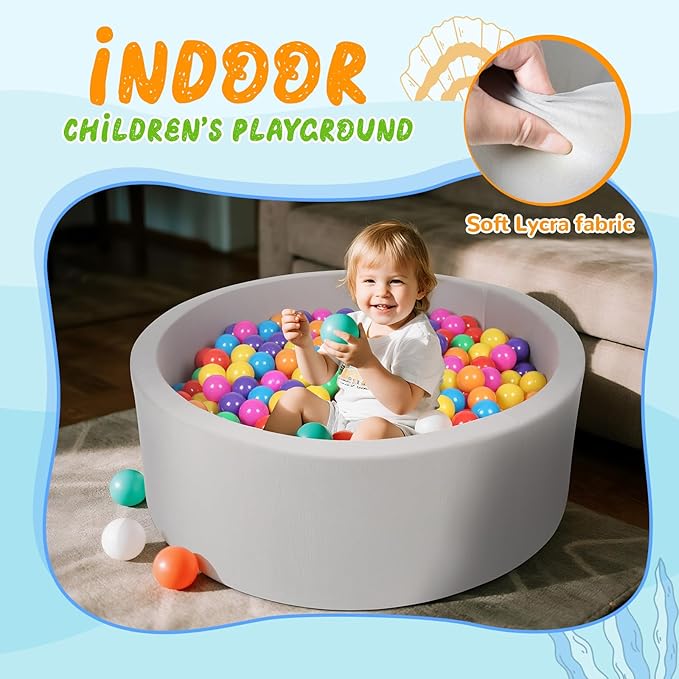 Foam Ball Pit, 35 inch x 12 Inch Soft Ball Pit for Kids, Indoor Playground Ball Pool, Outdoor Swimming Pool, Ideal Gift for Children - Balls not Included