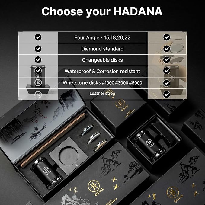 HADANA Black Edition Rolling Knife Sharpener - Easy to use 2-Whetstone Knife Sharpener Kit with #360 Diamond & #600 Ceramic, Durable Aluminum Alloy Body, Magnetic Knife Holder with Silicone Pad