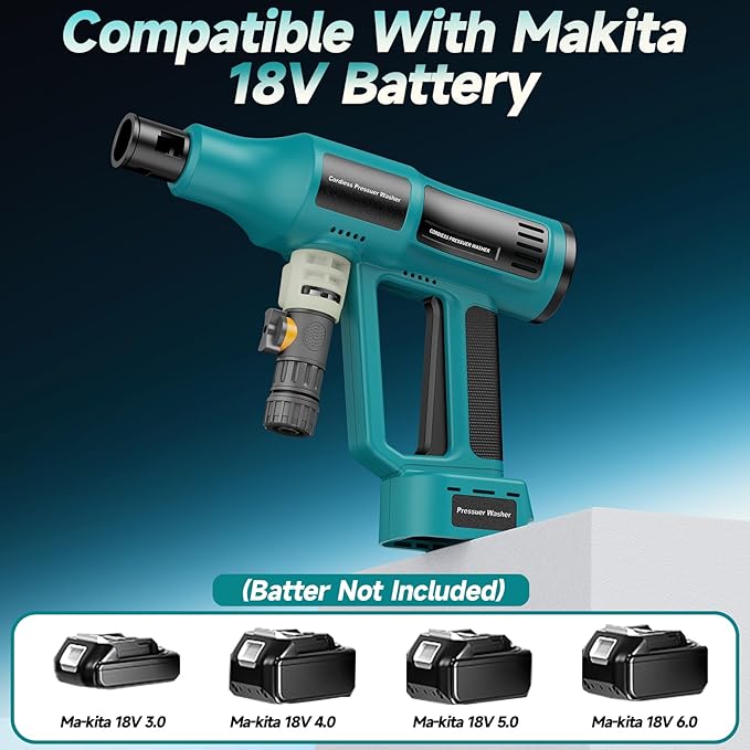 Cordless Power Washer for Makita 18V Battery, Portable Handheld Pressure Washer 700 PSI, with 5M Hose, 6-in-1 Nozzle, 4-Speed Settings, Battery Operated Pressure Washer for Car Floor Fence (Tool Only)