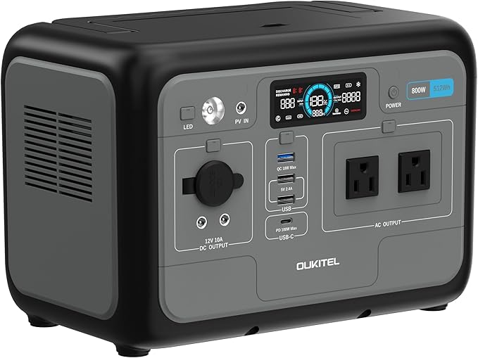 OUKITEL P800 Portable Solar Generator(2025 NEW), 512Wh Solar Power Station with 2x800W AC Outlets (1600W Peak), 500W Fast Charging, Emergency Power Station for Home, Camping & RVs, Battery Backup