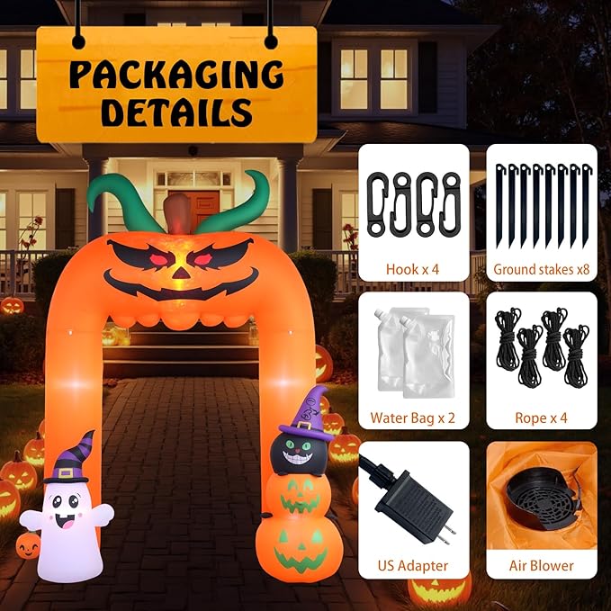11FT Halloween Inflatable, Giant Halloween Inflatables Archway, Inflatables Blow Up Scary Pumpkin with Ghost and Cat for Lawn Garden Yard Holiday Party Decorations