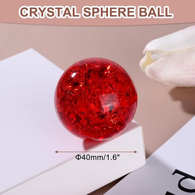 uxcell 40mm/1.6" Crystal Sphere Ball Ice Cracked Glass Solid Decorative Sphere Crystal Ball Prop Ornament for Feng Shui Divination Fortune Telling Tabletop Fountain Decoration, Red