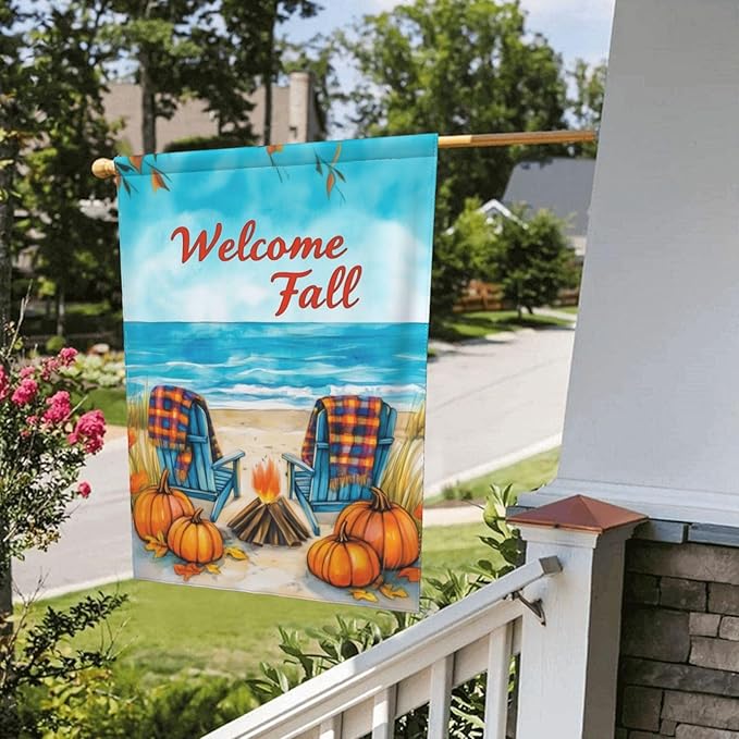 Welcome Fall Garden Flag Vertical Double Sided Outdoor Yard Flags 12.5x18 Inch Burlap Banners for House Lawn