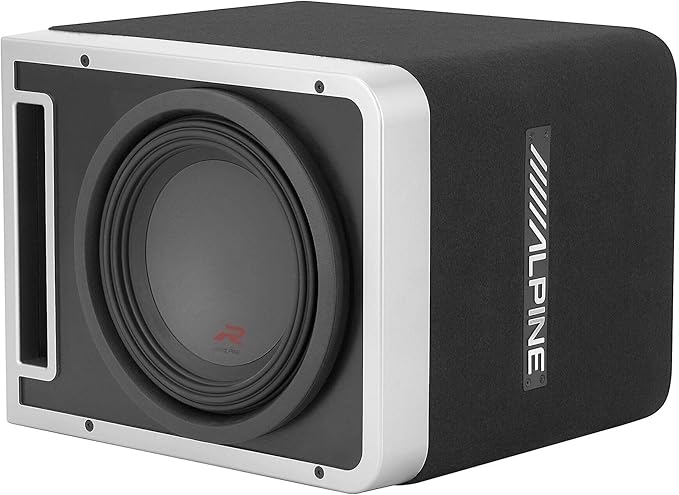 Alpine R-SB10V Pre-Loaded R-Series 10-inch Subwoofer Enclosure, Alpine R-A75M 750 Watt Mono Amplifier, and Wiring Kit
