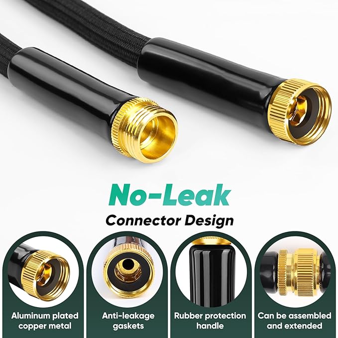 Garden Hose Non-Expanding 100ft, Flexible Garden Hose with 10 Function Hose Nozzle, Lightweight, Kink Free and Water Hose for Outdoor,Yard, Lawn, Car Wash, Marine,and Camper Use