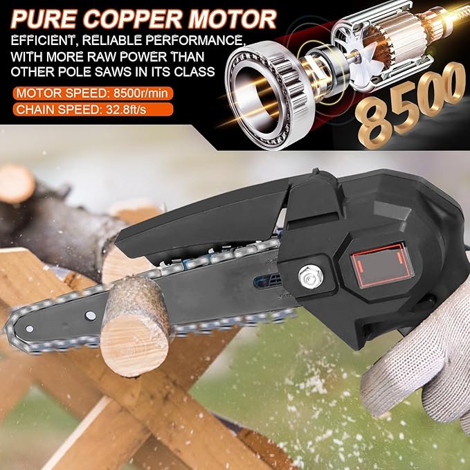 2-in-1 Cordless Pole Saw & 6 Inch/4 Inch Mini Chainsaw, Electric Pole Saw for Tree Trimming with 2x 21V 3.0Ah Batteries & Charger, Battery Powered Pole Chainsaw for Wood Cutting,13FT Max Reach