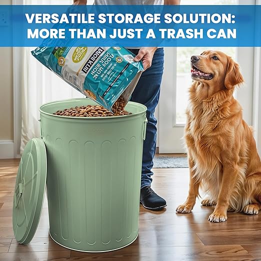 Plexon 20 Gallon Metal Trash Can with Lid Outdoor Large Garbage Can Decorative Trash Can Heavy Duty Powder Coated Metal Bucket with Lid for Garage Workshop Ash Storage Farmhouse, Green