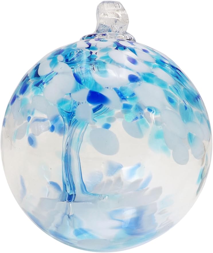 Dale Tiffany AC23215-D3 Rainbow Tree of Life Hand Blown Art Glass Ornament Witch Globe Gazing Ball, Aqua, 3" Diameter with Hanging Stand