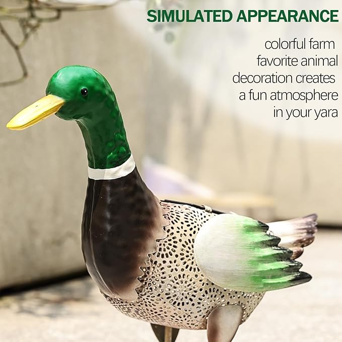 Solar Ducks Outdoor Statue ，Metal Duck Garden Decor ，Lawn Animal Statue Mallard Duck Art ，Gifts for Mallard Duck Lovers