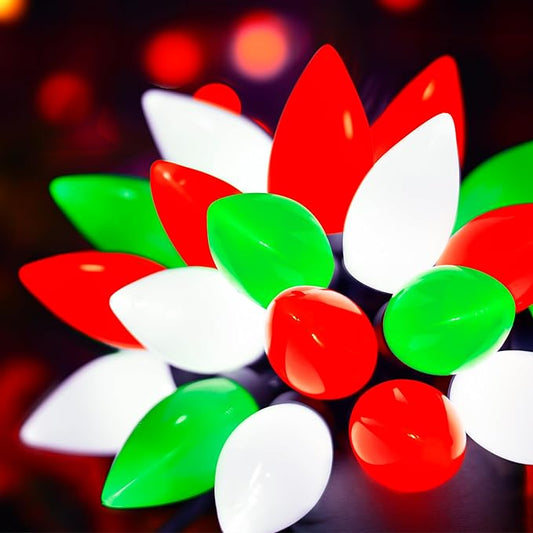 HAYATA C9 Big Bulbs Classic Christmas Lights 50 LED 32ft Strawberry String Light - Outdoor, Indoor, Garden, Yard, Party, Home, Wreath, Garland,Tree (Red White Green - 50LED)