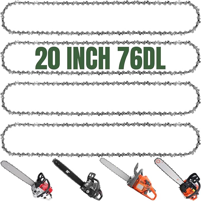 4-Pack 20 Inch Chainsaw Chain .325" Pitch - .058" Gauge - 76 Drive Links Compatible with Blue Max 53543, 52209, 8901, 8902, Oregon 21LPX076G, Stihl 36880050076, 25RM376E and More