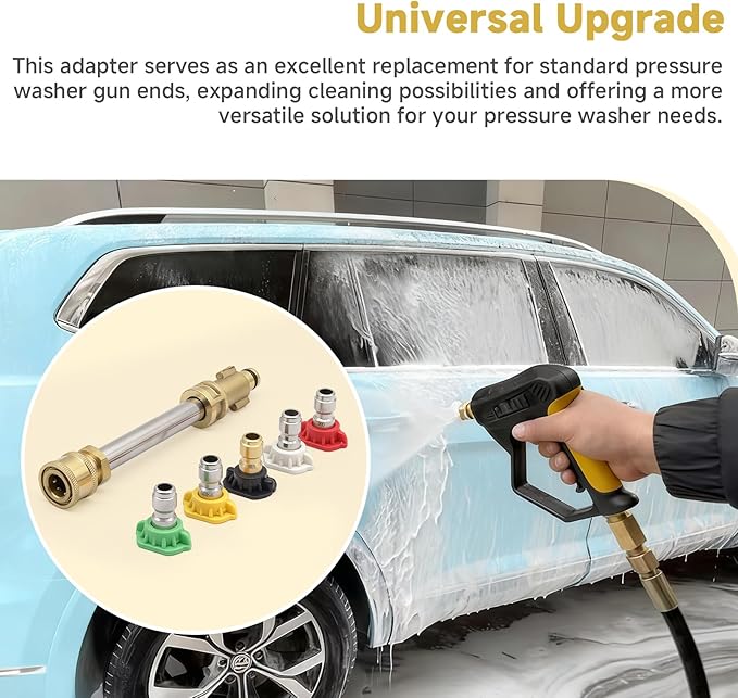 Pressure Washer Adapter with 1/4" Quick Connect and 5 Nozzles, 6" Metal Adapter Replacement Compatible with Ryobi, Dewalt, Husky, Portland and Harbor Freight, 3000 PSI
