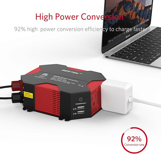 BESTEK 400W Car Power Inverter DC 12V to AC 110V Car Plug Inverter Adapter Power Converter with 4 USB Charging Ports and 2 AC Outlets Car Charger, ETL Listed