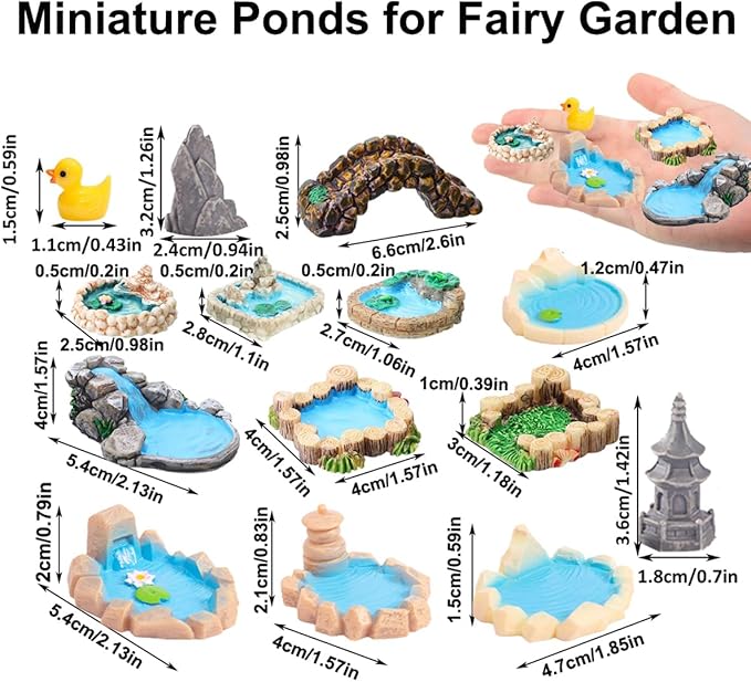 Fairy Garden Pond 15 Pack Mini Pond for Fairy Garden Accessories Outdoor Small Ponds Miniature Figurines Zen Gardens Terrarium Decor Little Statues Brown