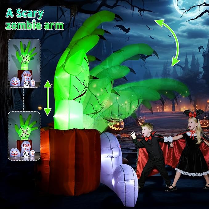 Garma 8.6 FT Halloween Inflatables Decorations Outdoor - Zombie Hand Animated Blow Ups Yard Decoration Animatronic Inflatable with Built-in LEDs for Halloween Party, Yard, Garden, Lawn Decor