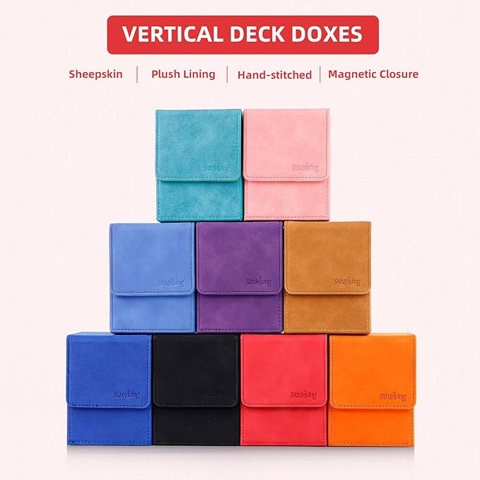 Magic Card Deck Box for MTG Single Deck Card Box fits 100+ TCG Sleeved Cards Soft Leather Card Box Top loading Card Boxes Magic Gift for MTG TCG CCG (Vertical,Red)
