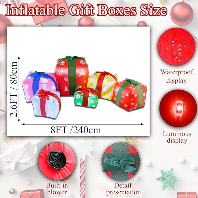 ZXSWONLY 8 FT Inflatable with 6 Multicolor Gift Boxes, Christmas Blow-up Yard Decorations Build in LED for Xmas Party Indoor, Outdoor, Yard, Garden, Lawn Decor