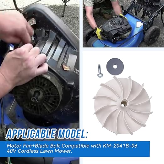 Motor Fan+Blade Bolt Compatible with KM-2041B-06 40V Cordless Lawn Mower