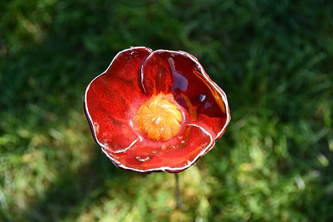 Ceramic Garden Decor - Flower Lawn Stake - Outdoor Statue - Perfect, Unique Gifts for Gardeners Woman, Men, Yard Gifts - Handmade, Frostproof