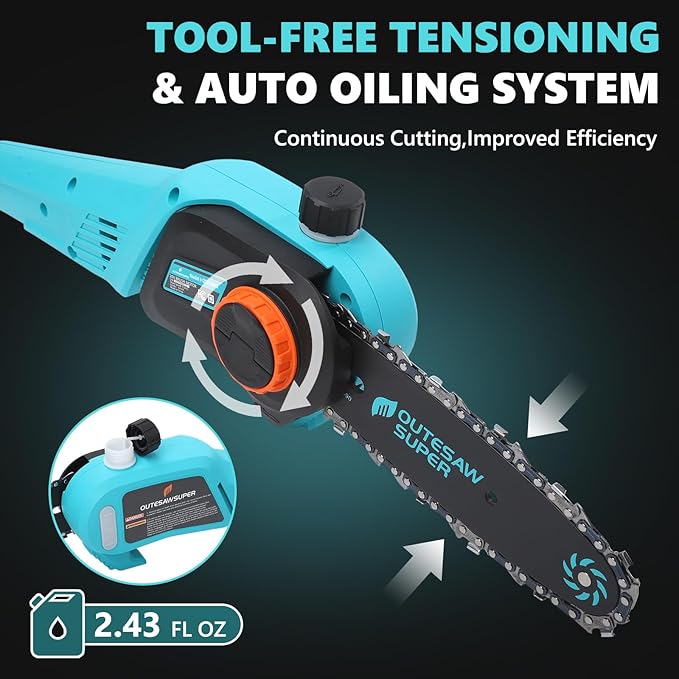 8-Inch Cordless Pole Saws 20V Electric Pole Saw for Tree Trimming Pole Chainsaw with 2.0Ah Battery & Charger 9.5 Ft MAX Reach Pole Chainsaw for Branch Cutting