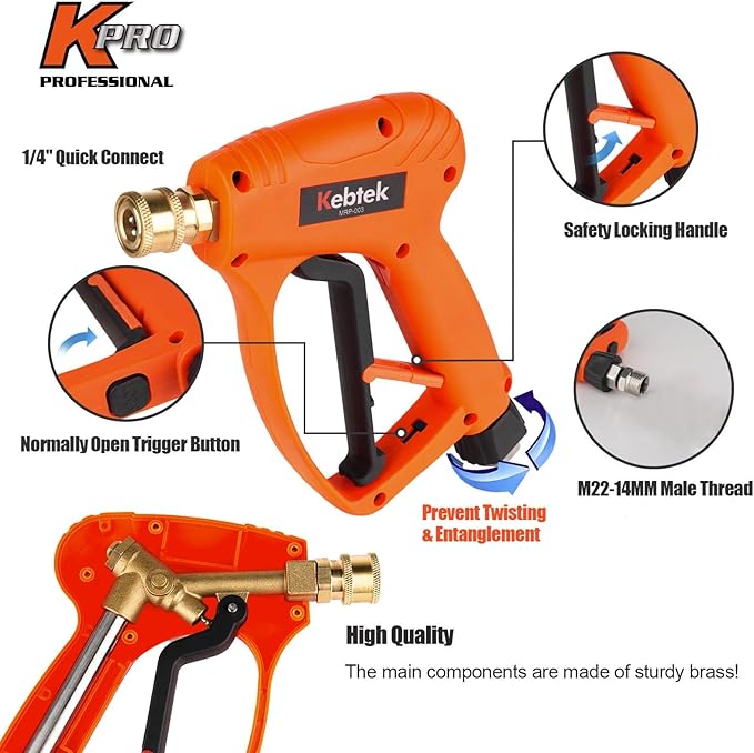 Short Pressure Washer Gun with Swivel 5200 PSI，Power Washer Gun Compatible with Foam Cannon - Car Wash Foam Gun-1/4 Quick Connector, with Nozzle Tips (MRP-003-Spray Gun-B)