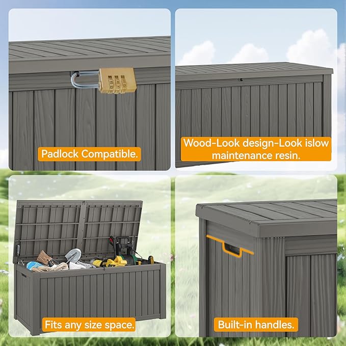 Outdoor Storage Box Waterproof, 180 Gallon Deck Box Indoor and Outdoor Use, Backyard Storage Box with Lockable Lid for Package Delivery Box, Patio Furniture, Pool Accessories, Garden Tools