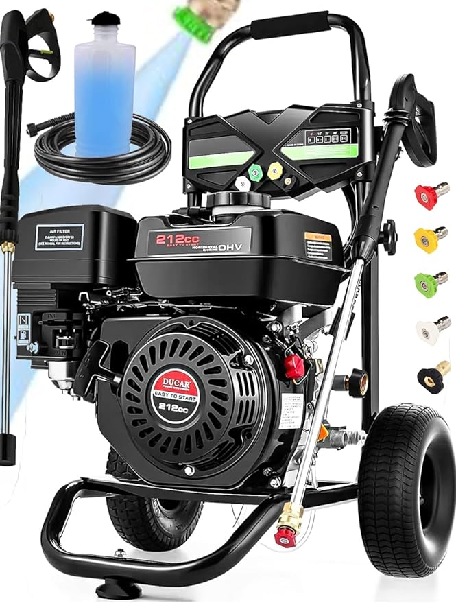 4200PSI Pressure Washer 4.0GPM Gas Power Washer 212CC Gas Powered Washing Machine Commercial High Pressure Washer with 25ft Hose&5 Nozzles for Patio Garden (Dark Black)