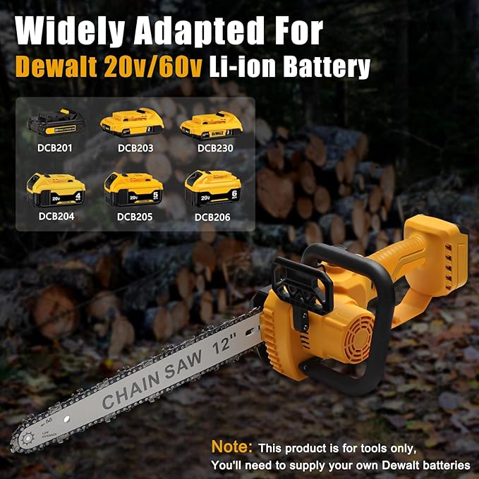 Mini Chainsaw Cordless for Dewalt 20V Battery, Brushless Electric 12"/ 10" with Auto Oiler & Security Lock, for Tree Trimming, Branch Wood Cutting (Tool Only) (12"/ 10" Chainsaw)