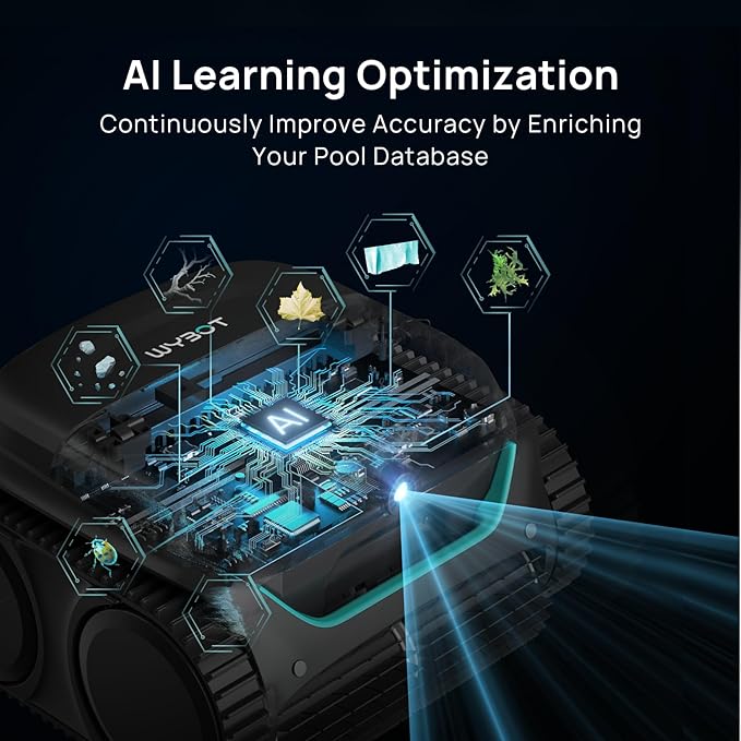 WYBOT C2 Vision AI Camera Cordless Pool Vacuum Robot for inground Pools, 8-in-1 Pool Cleaner, Ultra-fine Filtration, Brushless Motor Powerful Suction, Wall Climbing, Waterline Cleaning, Black Green
