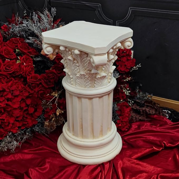 Exquisite Magnesium Oxide Corinthian Greek Column Pillar with Stand Base Pedestal for Indoor Outdoor Garden Backyard Courtyard Patio Office Decor23.9’’High,White