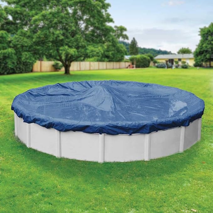 Robelle 18 ft Professional Blue Winter Pool Cover for Above Ground Pools, 4 ft Overlap (22 ft Cover Size), Solid 12 x 12 Scrim, 3.7 oz/yd2, 15-Year Warranty, Style: 2718-4