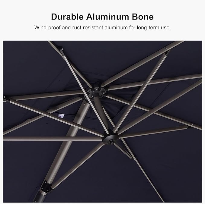 PURPLE LEAF 10' X 10' Patio Umbrella Outdoor Cantilever Umbrella, Aluminum Offset Umbrella with Champagne Frame and 360° Rotation for Pool Deck Garden, Navy Blue