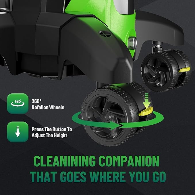 Pressure Washer 5000PSIIMAX Touch Screen Adjustable Pressure with Anti-Tipping Technolog, Spray Handle Smart Control, 5-Nozzle Set, for Cars//Home/Patios, Green