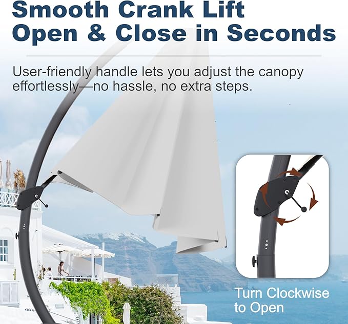 12FT Cantilever Umbrella with Base Large Curvy Outdoor Aluminum Offset Umbrella w/ 360° Rotation, UV Resistant Canopy for Patio, Garden, Backyard, Light Gray