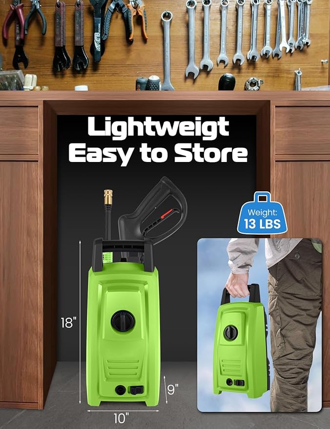 2025 New 4500PSI Electric Pressure Washer, Small Potable Power Washer with 20FT Pressure Hose, 4 Nozzle Set, Powerwashers for Home/Cars/Fences/Windows, Green