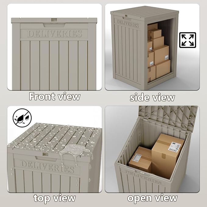 48 Gallon Large Package Delivery Box,Storage Box with Lockable Secure,Double-Wall Resin Outdoor Package Delivery and Waterproof Deck Box for Porch, Curbside (Grey)