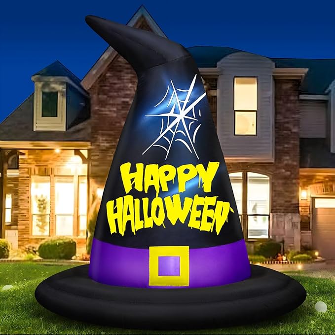 Danxilu 6 FT Halloween Inflatables Outdoor Decorations, Halloween Inflatable Witch Hat Built-in LED Lights Blow Up Yard Decoration for Decor Outside Holiday Party Garden Lawn