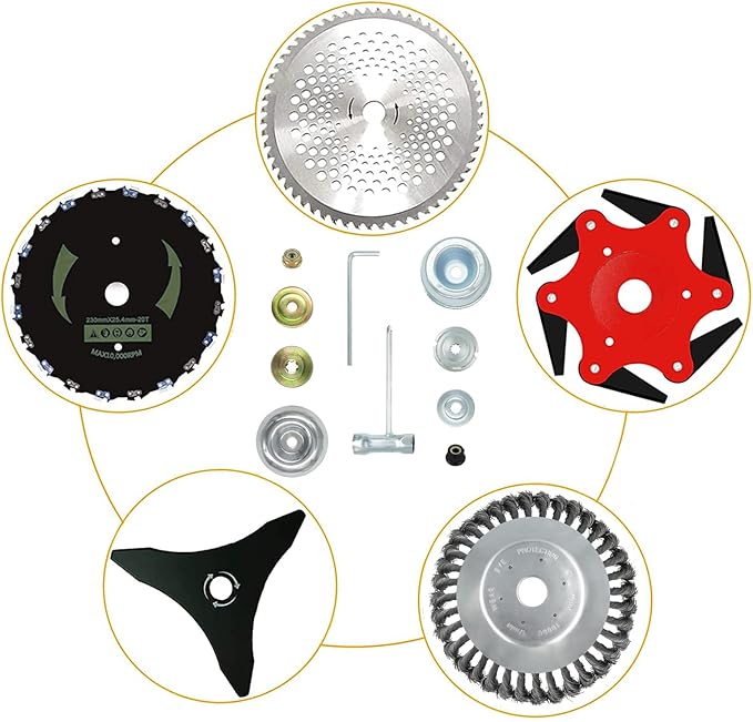 8'' Steel Wire Wheel Brush Weed Trimmer Head for Most Straight-Shaft String Trimmer & Brush Cutter & Weed Eater & Weed Wacker (with 2 Kinds of Blade Adapter Kit)