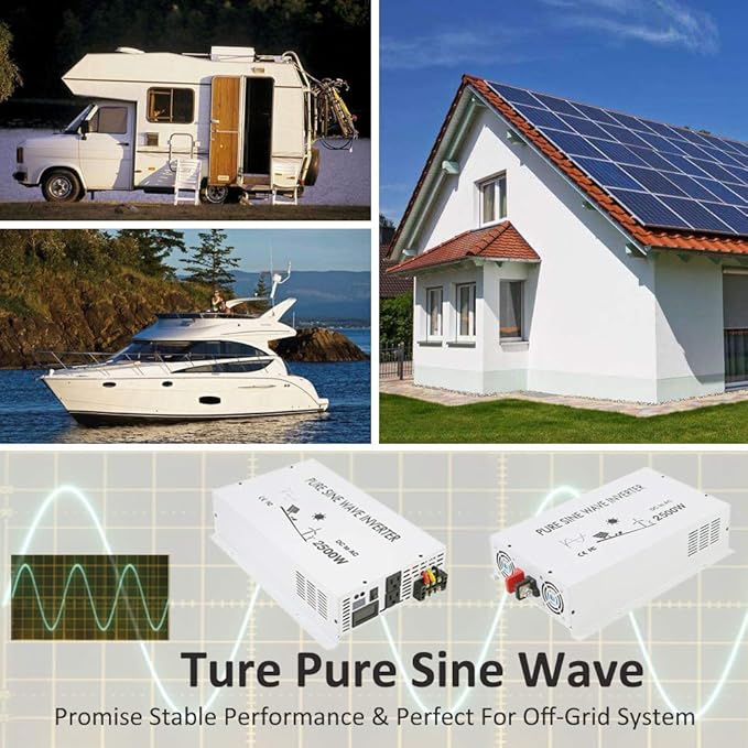 3500W Pure Sine Wave Power Inverter DC 48V to 110V 120V AC Car Inverter with Dual Outlets +Hardwire Terminal +Digital LED Display Solar Converter