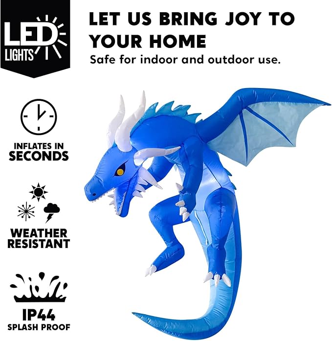 Joiedomi 5 Ft Tall Halloween Inflatables Hanging Ice Dragon Outdoor Decorations, Hanging Ice Dragon Blow Up for Yard with Build-in LEDs, Halloween Inflatables Party Supplies Outdoor Decor for Yard