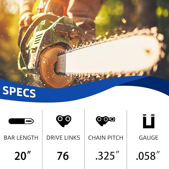 5 Pack 20 Inch Chainsaw Chain .325" Pitch .058" Gauge 76 Drive Links Fits Blue Max 53543, 52209, 8901, 8902, for Supmix 62cc, Stihl, Oregon and More (5 Chains)