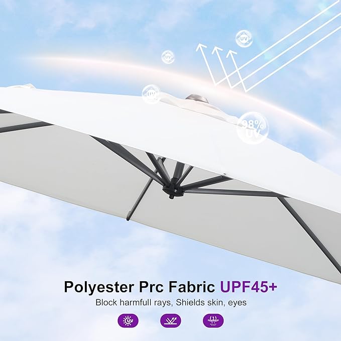 PURPLE LEAF 8' X 8' Patio Umbrella with Wheeled Base for Pool 7' High Offset Outdoor Cantilever Umbrella Swimming Pool Umbrella with 360°Rotation for Poolside White