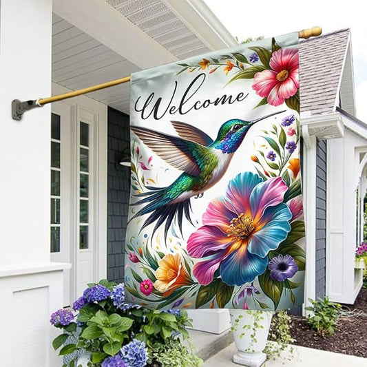 FLAGWIX American Flag - Hummingbird Welcome Spring Season Flag MLN2801F, House Flag (29.5" x 39.5") - USA Flags Premium Polyester - Decorative Indoor Outdoor Flag