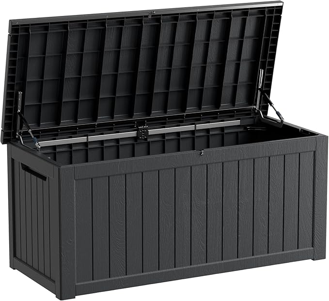 270 Gallon Deck Box, Resin Outdoor Indoor Waterproof Storage Box, Lockable Storage Box With Handle for Patio Furniture - Garden Tools - Swimming Pool Tools UV Resistant, Black - 270